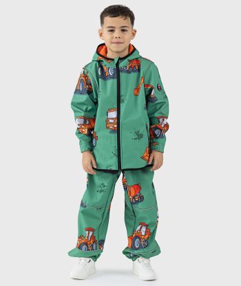 SET - Waterproof Softshell Pants And Hoodie Vehicles Green