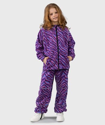 SET - Polar Fleece Pants And Hoodie Zebra Print Purple