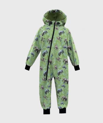 Waterproof Softshell Overall Comfy Tropical Animals Green Jumpsuit