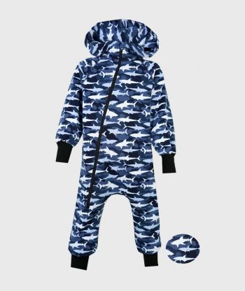 Salopeta bumbac - Onepiece French Terry Jumpsuit Camouflage Sharks