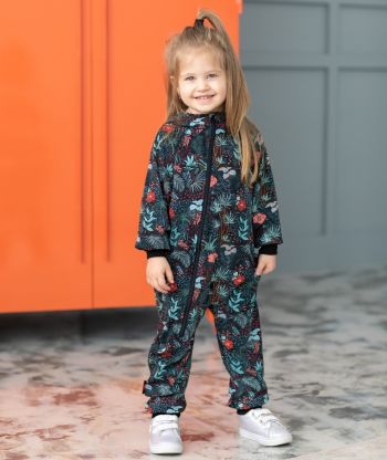 Salopeta bumbac - Onepiece Jersey Jumpsuit Tropical Flowers And Leaves