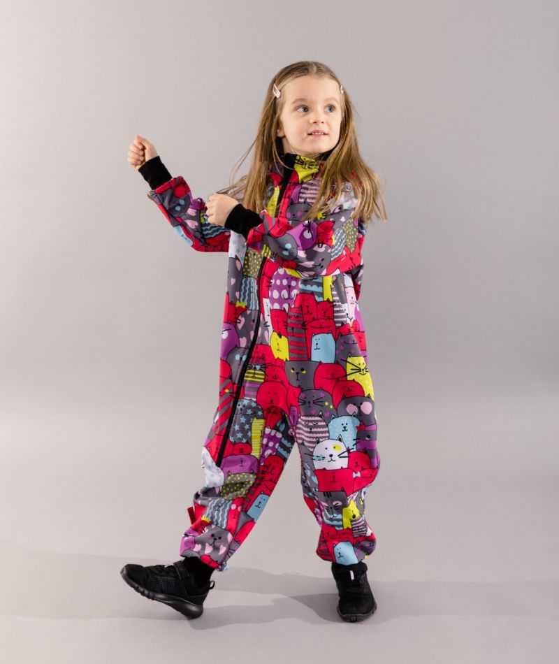 Waterproof Softshell Overall Comfy Colorful Cats Jumpsuit