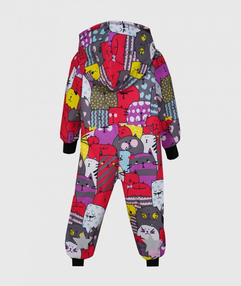 Waterproof Softshell Overall Comfy Colorful Cats Jumpsuit